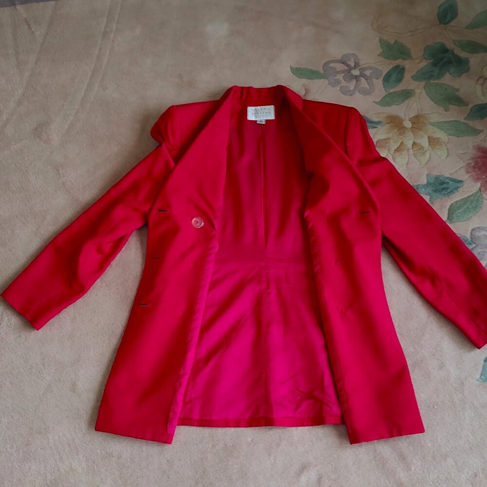 Vintage Red Valerie Stevens 100% Silk 2-Piece Skirt & Jacket Suit-Size 6 - Picture 9 of 11
